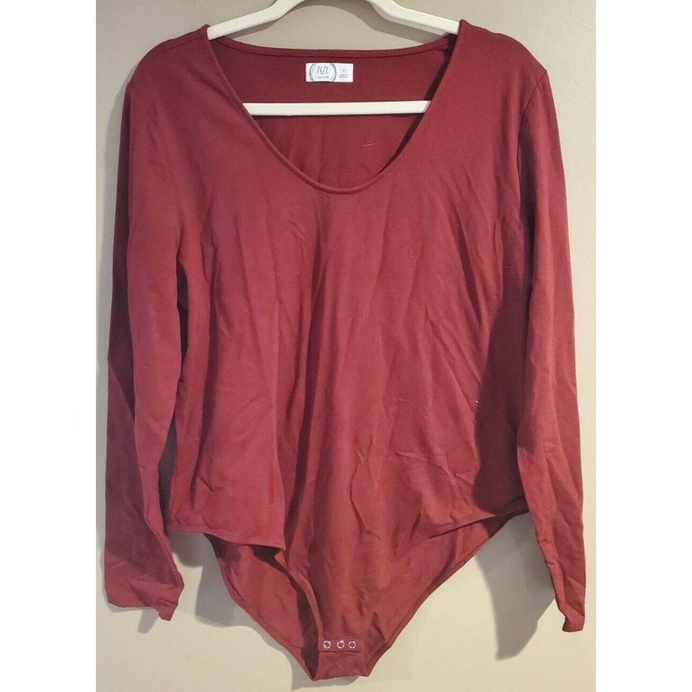 Maurices 24/7 Maroon Longsleeve Cotton Blend Bodysuit, Size 2, RN 51783